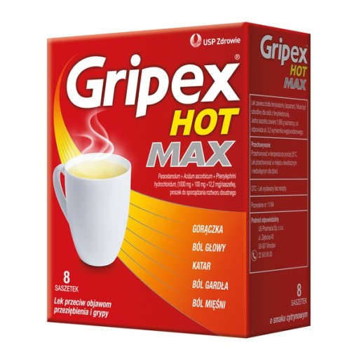 Gripex Hot MAX, порошок, раствор для перорального применения, 8 пакетиков.