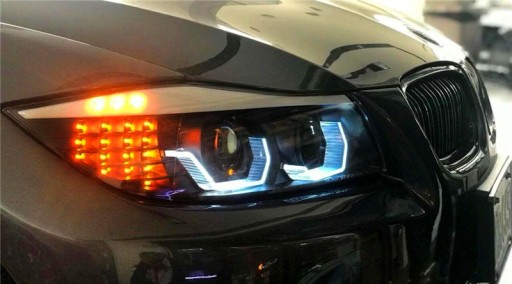 BMW E90 E91 08-12 LCI LAMPY reflektory przod przednie LED RINGI 3D H7/H1
