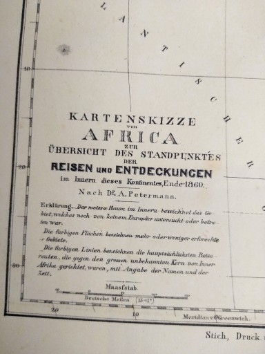 СТАРАЯ КАРТА КАРТЕНСКИЗЗЕ АФРИКА РЕЙЗЕН ГАФИКА 1869 Г.