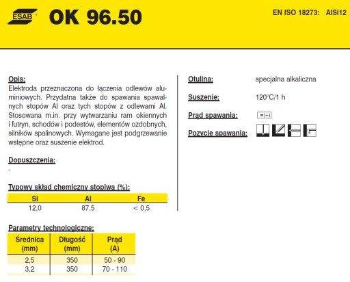 ESAB Алюминиевый электрод OK AlSi12 | диаметр 3,2 мм × 350 мм | 20 шт.