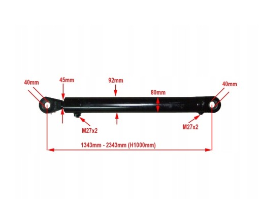 ГИДРАВЛИЧЕСКИЙ ЦИЛИНДР 80x45 ХОДОВ 1000 + КРЕПЛЕНИЯ