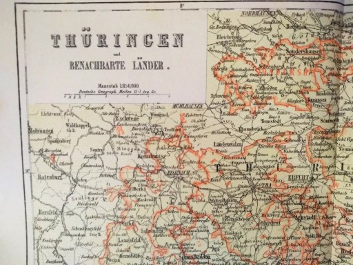 СТАРАЯ КАРТА ТЮРИНГИИ ГРАФИКА 1869 ГОДА