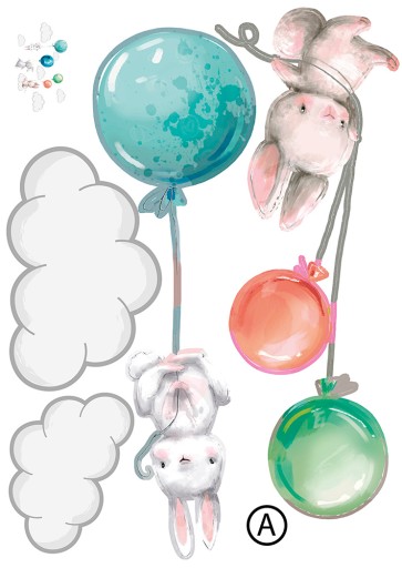 наклейка на стену BUNNY BALLOOS с облаками XXXL