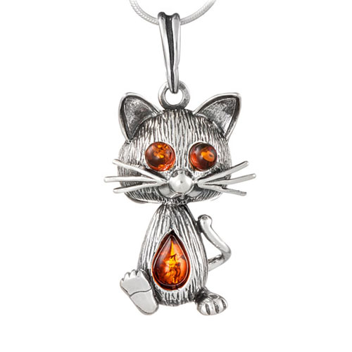 Серебряный кулон 925 CAT с ЯНТАРЕМ