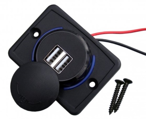 2 монтажных гнезда USB 3.1A, 12/24 В, синие