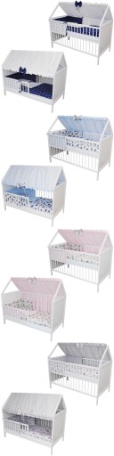 Zestaw łóżeczko tapczanik 2w1 Jaś domek szuflada sosna 120x60 cm pościel