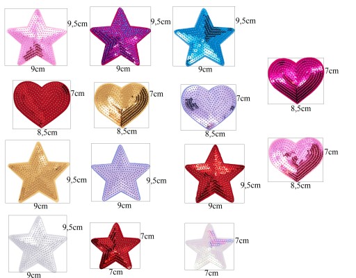 HEARTS STARS пайетки Термопереводные картинки НАБОР из 14 шт.
