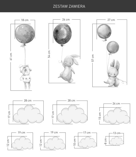 Наклейка на стену BUNNY BALLOONS, пастельные облака