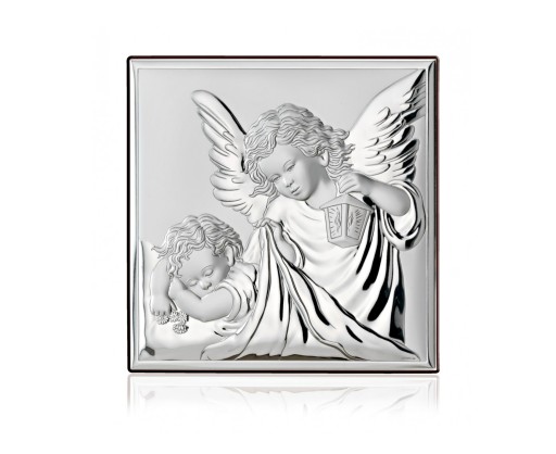 SREBRNY OBRAZEK ANIOŁEK PAMIĄTKA CHRZTU ŚW 12x12CM