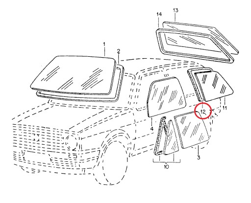 Уплотнитель заднего правого стекла под клин VW Golf 2 3D