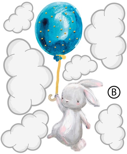 наклейка на стену BUNNY BALLOOS с облаками XXXL
