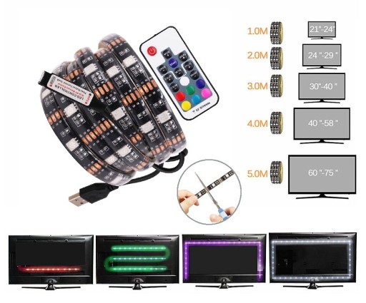 4 М RGB 5050 СВЕТОДИОДНАЯ ЛЕНТА ДЛЯ ТЕЛЕВИЗОРА ПОДСВЕТКА USB ПУЛЬТ ДУ USB