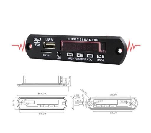МОДУЛЬ BLUETOOTH-ПЛЕЕРА MP3 AUX РАДИО ПУЛЬТ ДУ USB