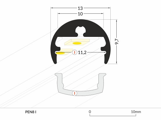Анодированный алюминиевый профиль PEN8 для светодиодных лент длиной 1 м