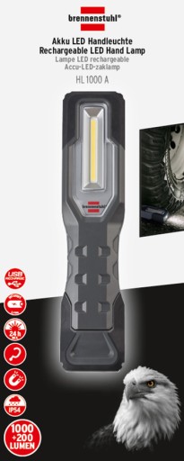 Lampa warsztatowa AKUMULATOROWA ręczna 1000+200lm LATARKA RĘCZNA HAK MAGNES