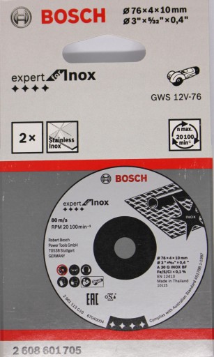 BOSCH TARCZA KORUNDOWA GWS 10,8 12V 76 / 4 mm INOX