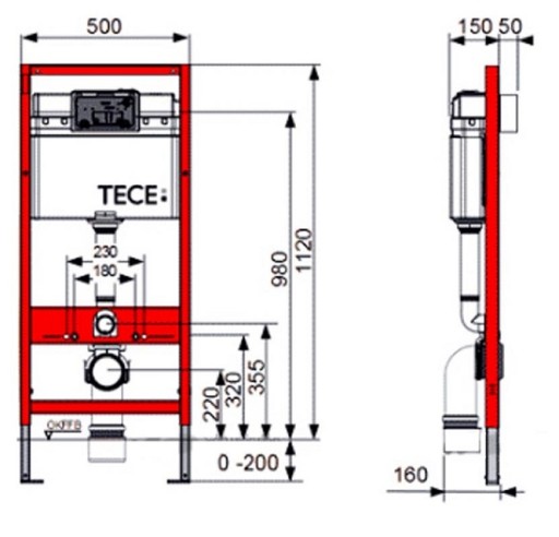 Рамка Tece 4в1, черная кнопка + унитаз без оправы