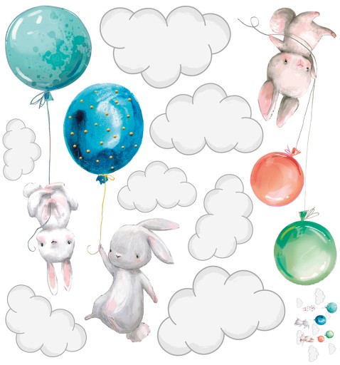 Наклейка на стену BUNNY BALLOONS, пастельные облака