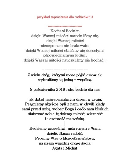 Zaproszenie prośba o błogosławieństwo rodziców U16