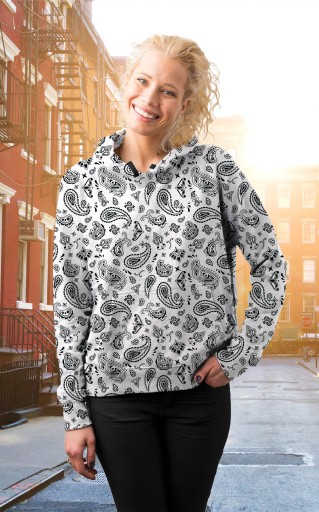 BLUZA DAMSKA PRINT M BIAŁA CZARNE WZORY MODNA STYL