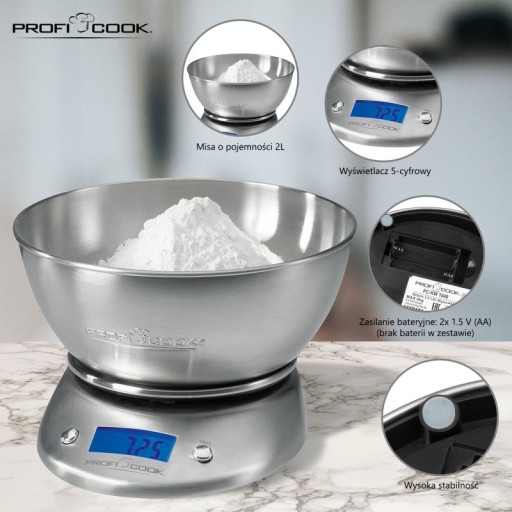 НЕМЕЦКИЕ КУХОННЫЕ ВЕСЫ PROFICOOK ДЛЯ КУХНИ 5кг/1г LCD BOWL