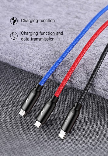 КАБЕЛЬ BASEUS FAST USB 3 в 1 micro USB Lightning USB-C 3,5 А ПРОЧНЫЙ КАБЕЛЬ