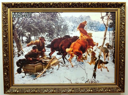 ОХОТА 80Х60 СМ КАРТИНА В ЗОЛОТОЙ РАМКЕ