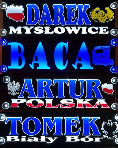 Именная табличка LED 50x14, комплект: брелок и шнурок