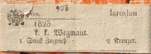 1823 JAROSŁAW - kwit z myta Nro 923