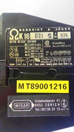 Контактор 25А 24В, Benedikt&Jager K16 D21 S