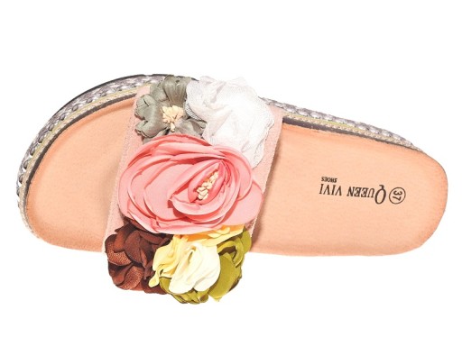 MODNE ZAMSZOWE KLAPKI z KWIATAMY 218-181 Pink r.38