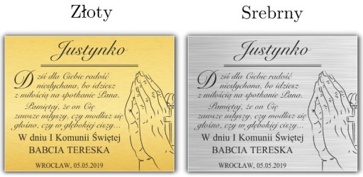 PAMIĄTKA KOMUNIA ŚWIĘTA OBRAZEK SREBRNY + GRAWER