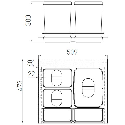 Контейнер-сортировщик мусора 60 1x15л, 2x7 л MULTINO