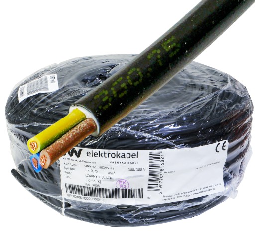 КАБЕЛЬ OMY 3x0,75 300/300В CU, черный, 100м