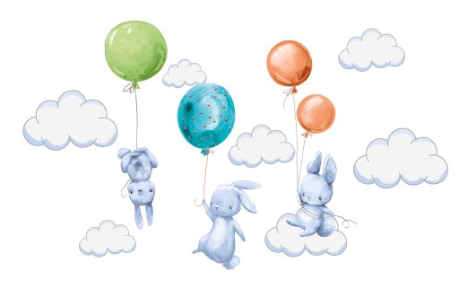 Наклейка на стену BUNNY BALLOONS, пастельные облака
