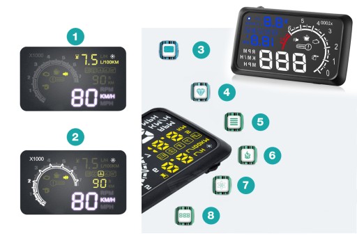 ПРОЕКТОР ДИСПЛЕЯ LED LCD HUD OBD2 5.5 СИНИЙ