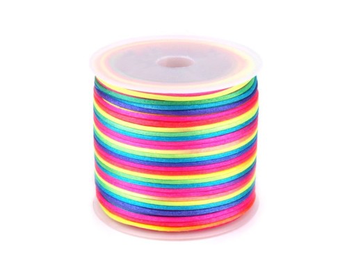 Корсетный шнурок АТЛАСНЫЙ 2мм, плавкая бижутерия RAINBOW NEON, рулон 100м