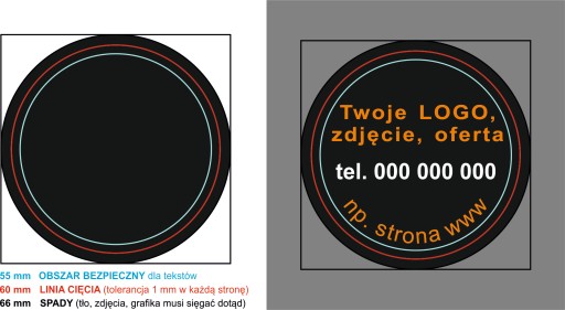 MAGNESY reklamowe okrągłe o śr. 60 mm 100 szt.