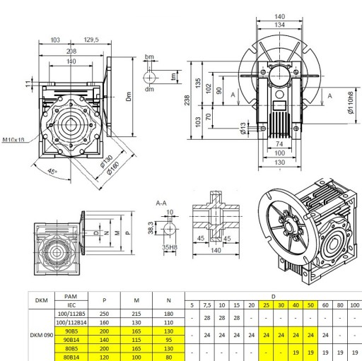 Мотор-редуктор 1,5 кВт, 400 В, мотор-редуктор DKM 90