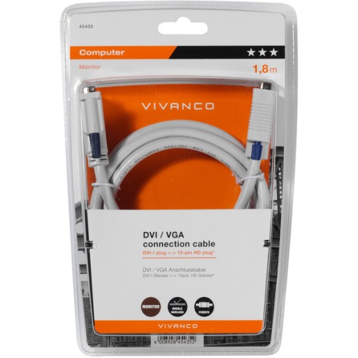 Кабель DVI-I <-> VGA (15-контактный D-Sub), 1,8 м HD Vivanco, качество W-WA