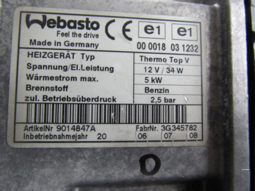 WEBASTO THERMO TOP V БЕНЗИН BMW 64.12-9112338-02