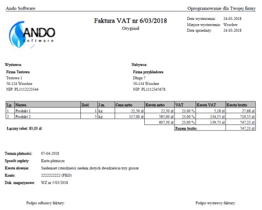 Ando Magazyn - Program do obsługi magazynu, faktur