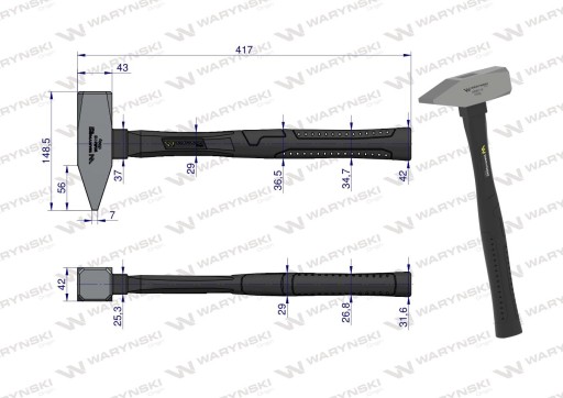 Młotek ślusarski 1500g. Waryński