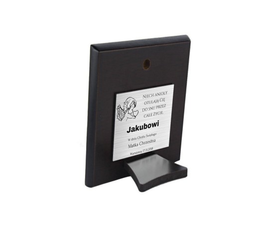 SREBRNY OBRAZEK ANIOŁEK PAMIĄTKA CHRZTU ŚW 12x12CM