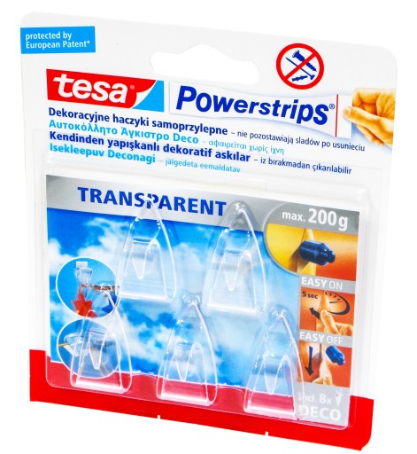 TESA Powerstrips Прозрачные декоративные крючки, 5 шт.