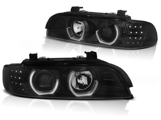 BMW 5 E39 ЛАМПЫ ЧЕРНЫЕ фары, 3D светодиодные кольца, поворотники, линзы
