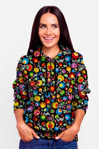 BLUZA DAMSKA ZAMEK PRINT L FOLKLOR ŁOWICKI STYLOWA