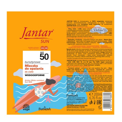 Mleczko do opalania Jantar Sun Protect and Moisture 50 SPF 200 ml