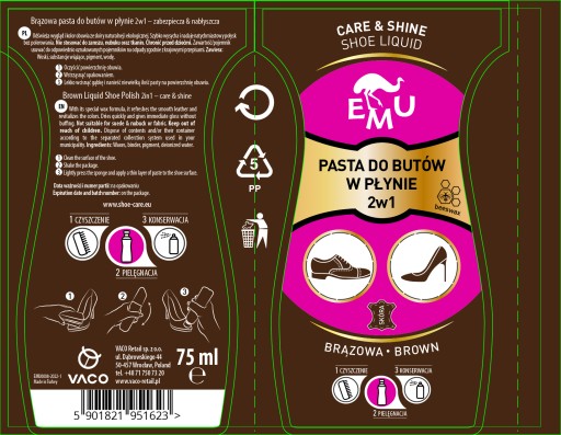 Pasta do butów w płynie 2w1 BRĄZOWA 75ml EMU PRO
