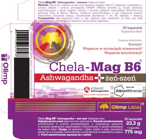 OLIMP CHELA MAG B6 ASHWAGANDHA + ŻEŃ-SZEŃ 30kaps